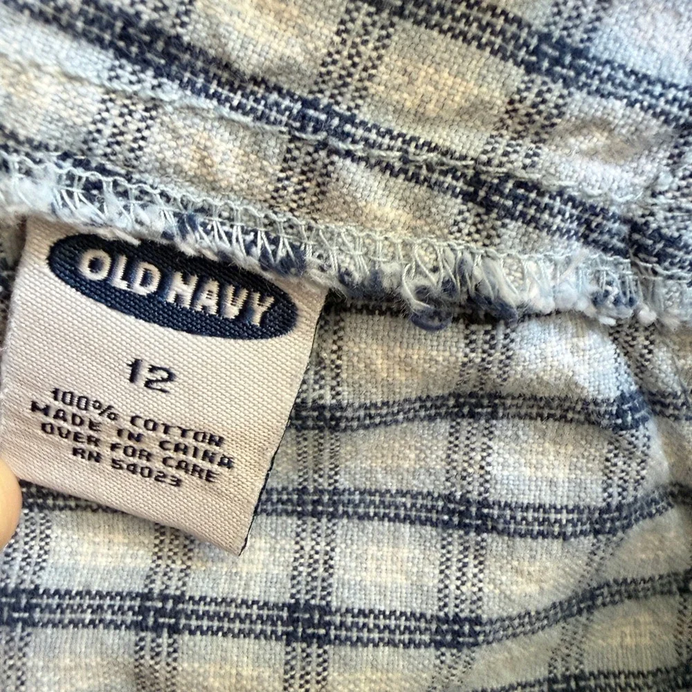 Old Navy Vintage Kids Cottagecore Plaid Bib Overalls,Blue White, 12